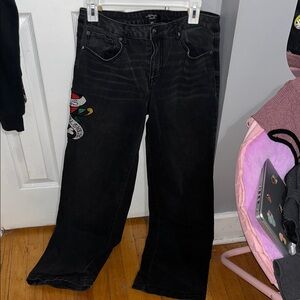 ed hardy black wide leg jeans - love kills